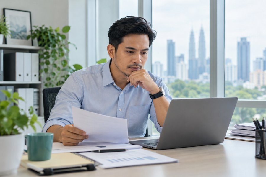 Lelaki bekerja dengan jadual padat