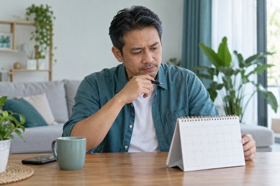 Lelaki menyemak kalendar temujanji